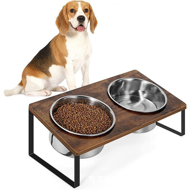 Log Pet Feeding Rack Iron Wood