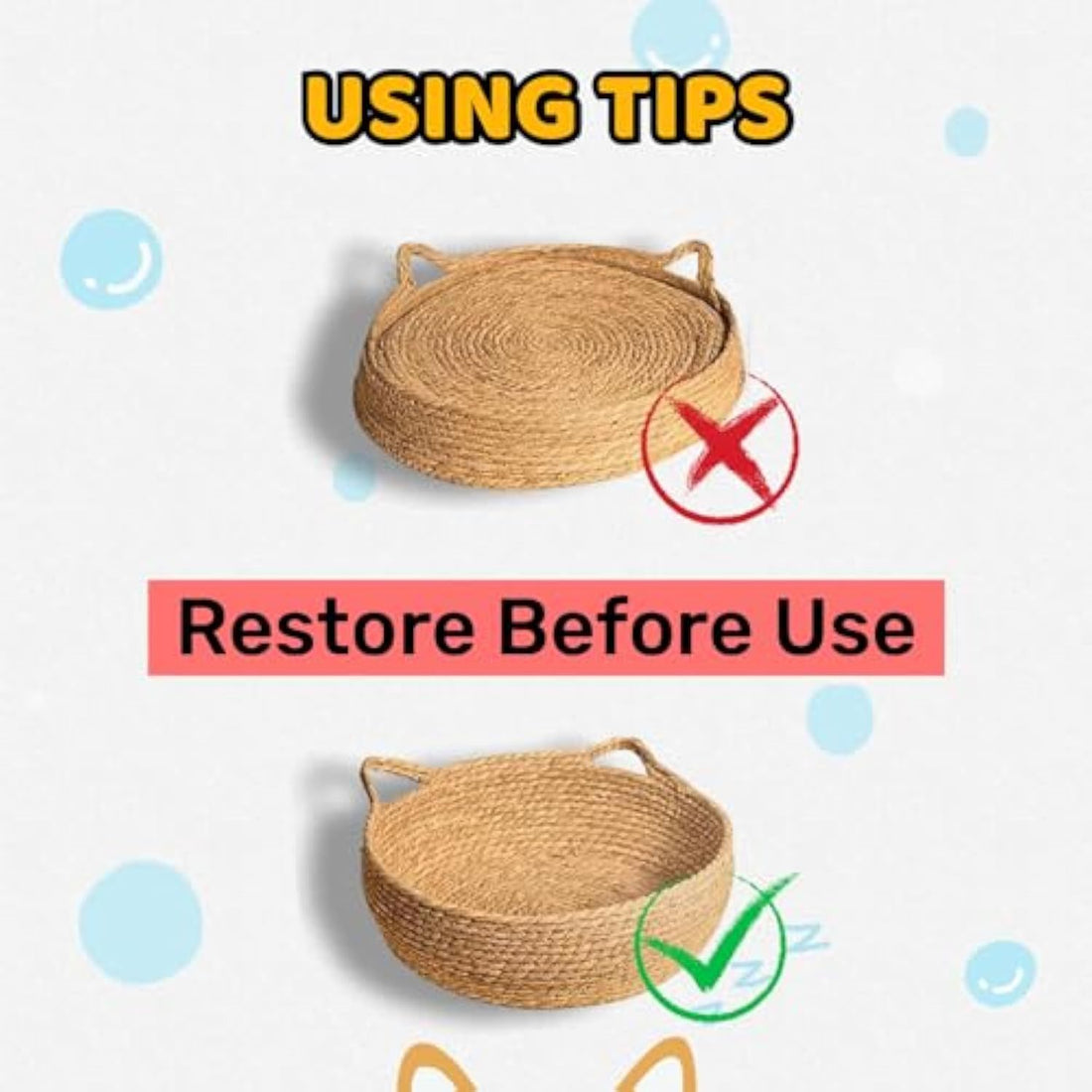 Natural Woven Cat Bed With Soft Cushion