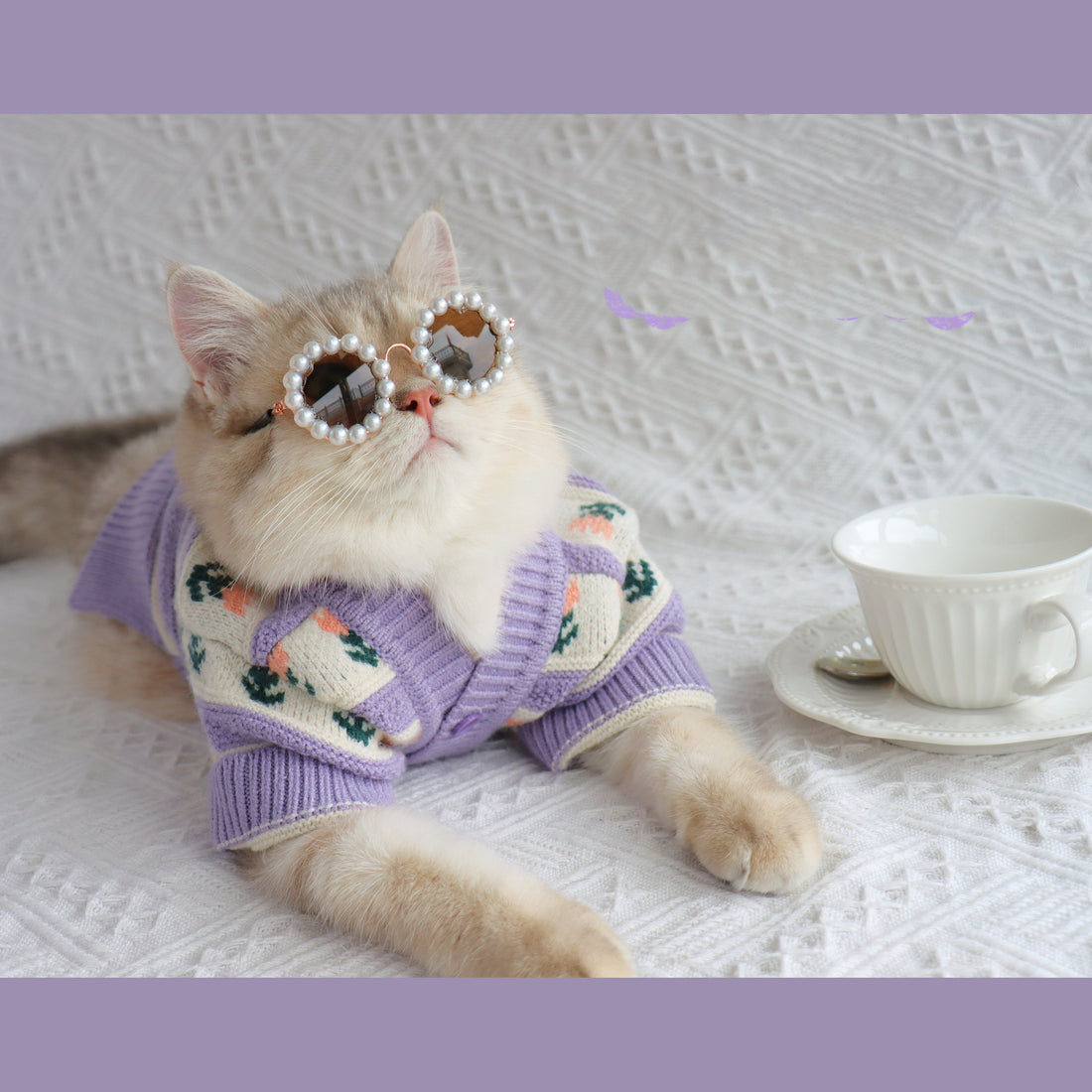 Retro Purple Flower Sweater Cute Pet