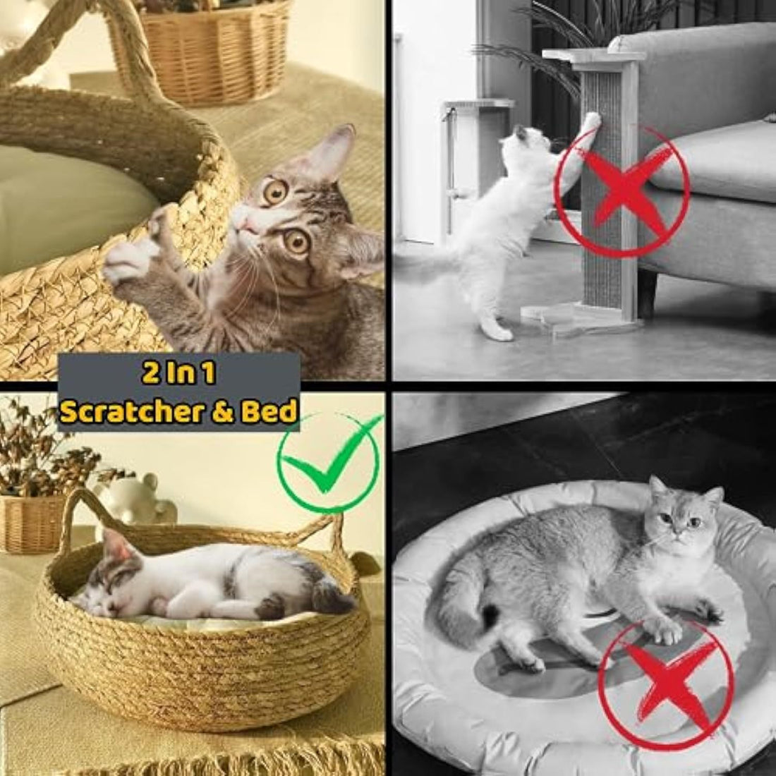 Natural Woven Cat Bed With Soft Cushion