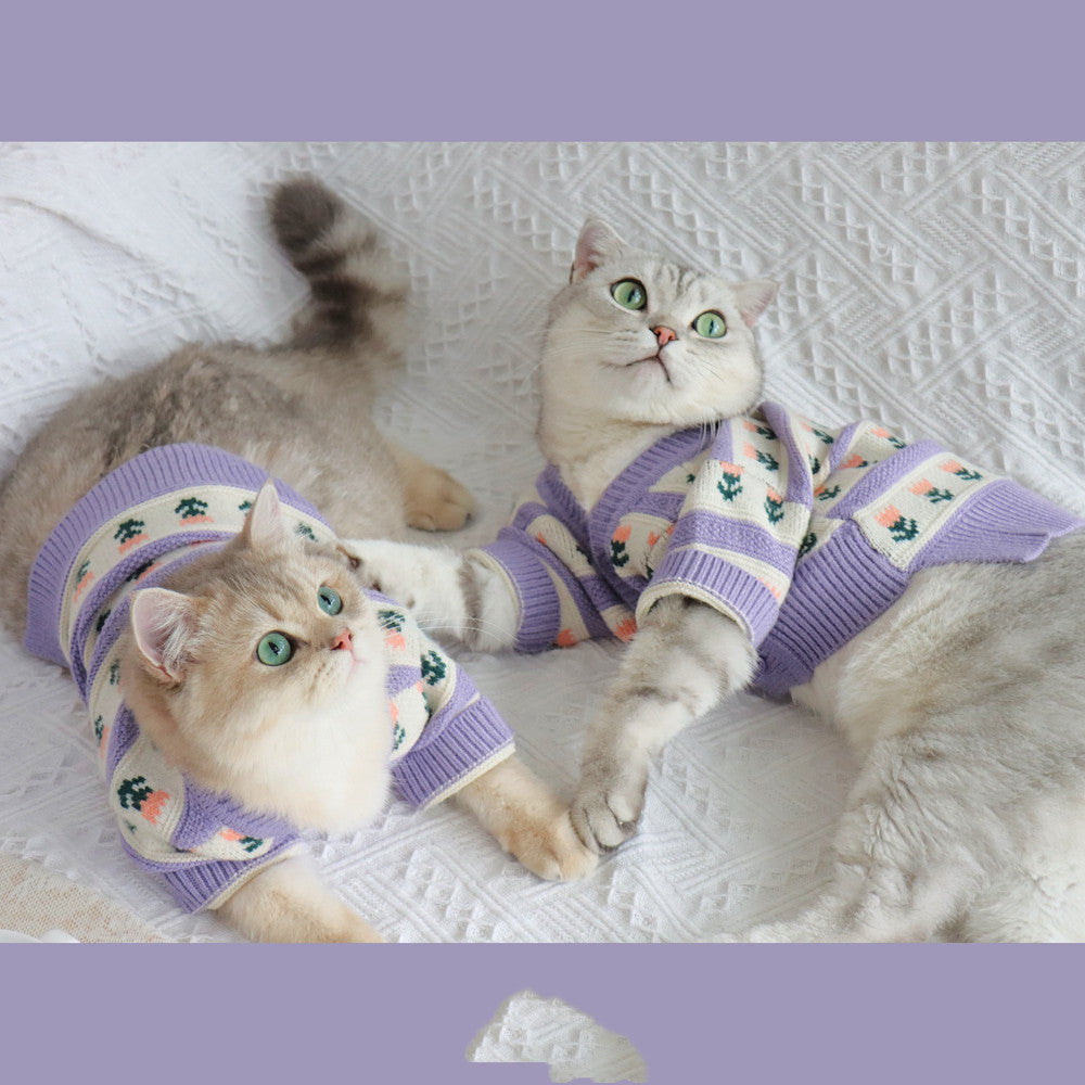 Retro Purple Flower Sweater Cute Pet
