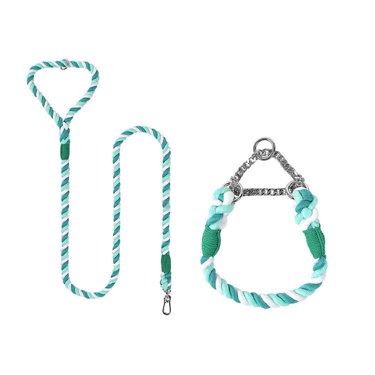 Woven Cotton Pet Dog Leash Collar Set