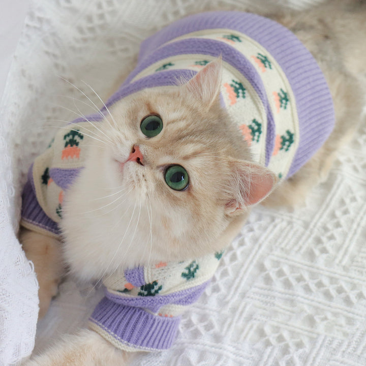 Retro Purple Flower Sweater Cute Pet